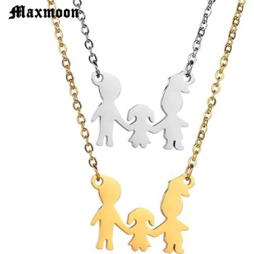 Maxmoon Family Necklaces Stainless Steel Mama Boy Girl Pendants Necklace Jewelry Women Kids Family Member Christmas Gift