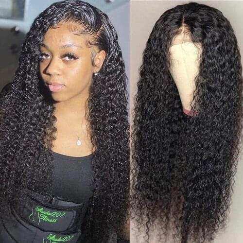 30inches Human Hair Jerry Curly Closure Wig Kinky Curly Indian Hair for Women Deep Curly Density 150% Wet and Wavy Wig perruque