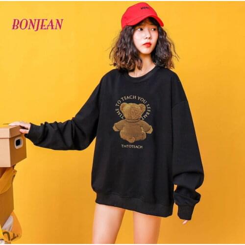 Harajuku Couple Clothes Cotton Girlfriends Bear Oversized Hoodie Pullovers Korean Loose Sweatshirt Tops Women Streetwear