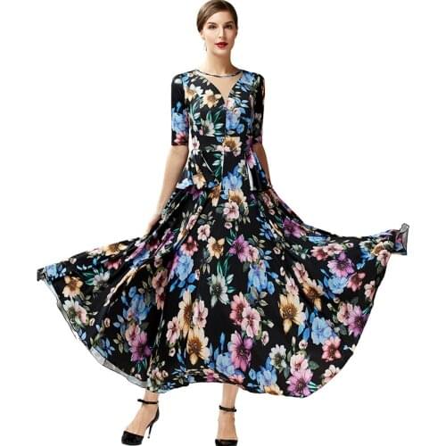 Printing Women Elegant Half Sleeves Swing Ballroom Dance Dress For Dancing Waltz Dress Tango Dance Costumes Flamenco Dress