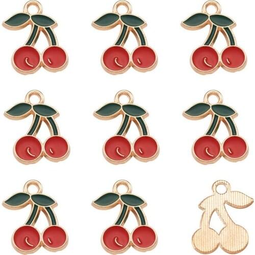 100pcs Cherry Alloy Enamel Pendants Charms for Jewelry Making DIY Bracelet Necklace Earring Accessories Finding 18x8mm
