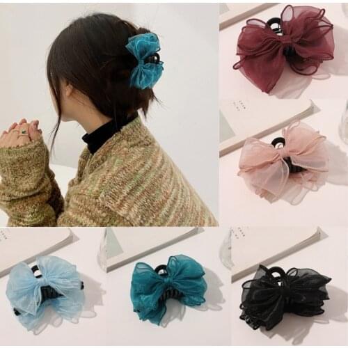 Ruoshui Woman Organza Bowknot Hair Claws Clips Sweet Korean Style Hairpins Hairgrip Women Clasp Hair Accessories Barrettes