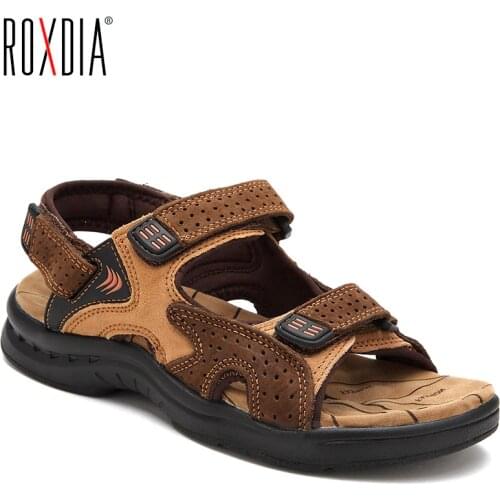 ROXDIA Genuine Leather New Fashion Summer Breathable Men Sandals Beach Shoes Mens Causal Shoes Plus Size 39-44 RXM002