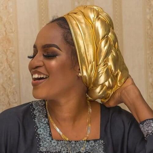 Latest Shinning Sequins Turban Cap For Women Ready Female Head Wraps African Auto Geles Aso Oke Headtie Already Made Headties