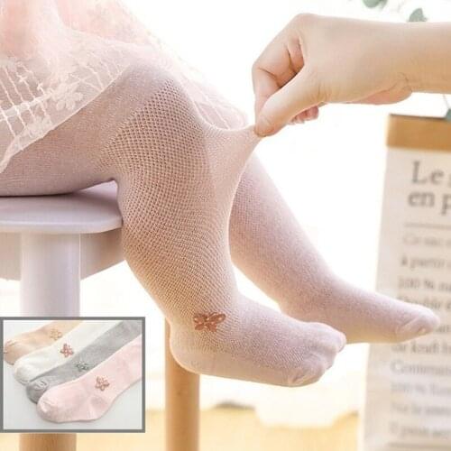 Spring Summer Mesh Thin Baby Pantyhose Kids Girls Princess Tights Cute Butterfly Children Stockings White Soft Cotton children