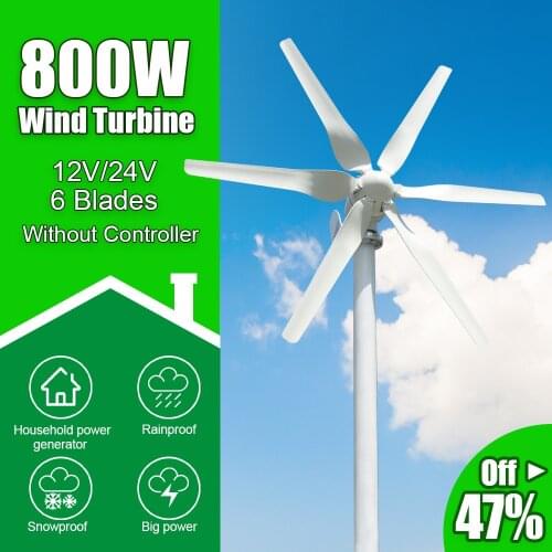 Free Energy 800W 6 Blades Wind Turbine Generator 12V 24V High Efficient For Home Yacht Farm Street Lamps Without Controller