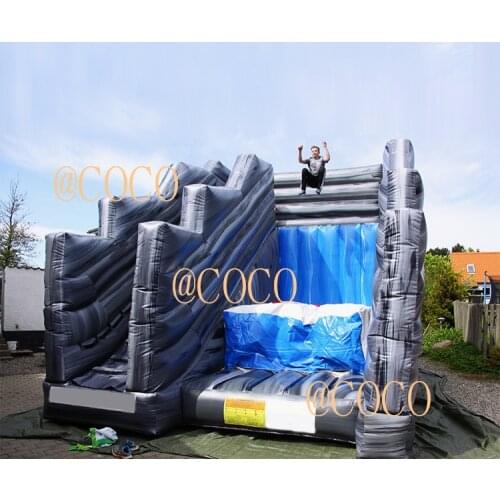 Free air ship to door,6x5x5m Commercial FreeFall Stunt jump air bag, outdoor inflatable cliff jump with jump cushion combo game