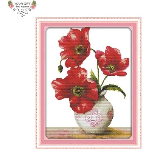 Joy Sunday H334 Free Shipping 14CT 11CT Stamped and Counted Home Decoration Blossoming Corn PoppyFlowers Embroidery Cross Stitch
