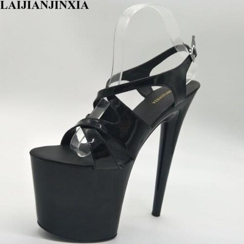 LAIJIANJINXIA Sexy Shiny Pu 20Cm High Heels Sandals For Women 10Cm Platform Summer Sandals For Women Fetish High Heels Black/Red