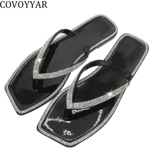 COVOYYAR Bling Womens Slippers Summer Flip Flops Square Toe Transparent Slides Jelly Shoes Women Flats Casual Sandals WSL232