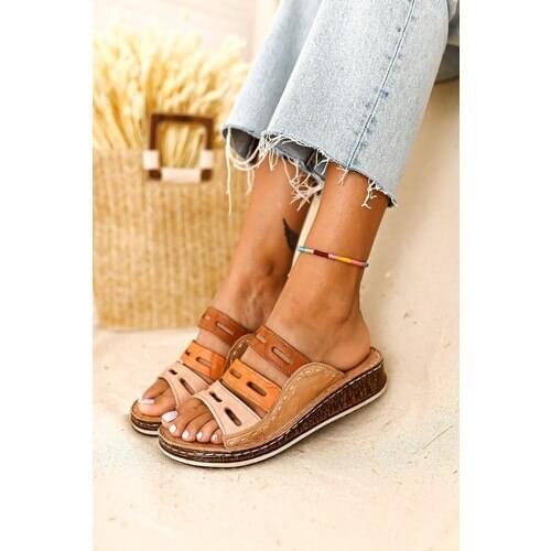 Katrina Mink Comfort Laser Cut Ladies Slippers Leather