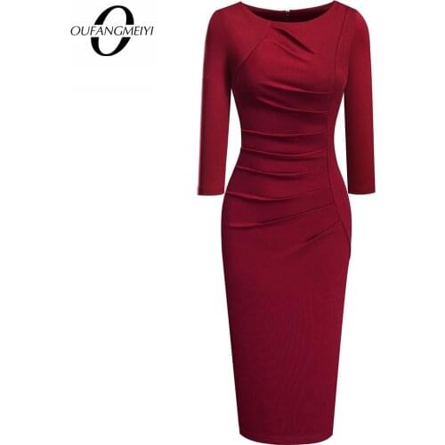 Women Elegant Fashion Solid Color Wear to Work Dresses Business Office Vinatge Bodycon Formal Dress EB600