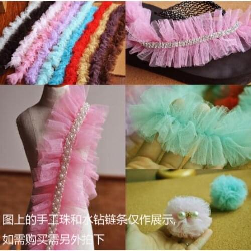 10Yards Pink Pleated Lace Trim Bubble Skirt Ruffle Mesh Lace Ribbon Pleated Lace Fabric Accessories Tutu Lace Wedding Decortion