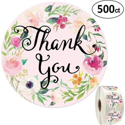 100-500pcs Floral Thank You Stickers Round Paper Label Stickers for Christmas Gift Wedding Cards Business Packaging Stickers
