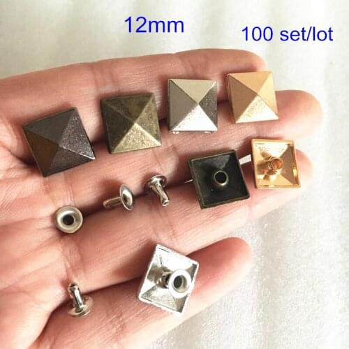 12mm Pyramid Square Rapid Rivet Stud,Rose Gold,Silver,Bronze,Black Gunmetal,Zinc Alloy DIY Findings Leathercraft Rivet -100 set