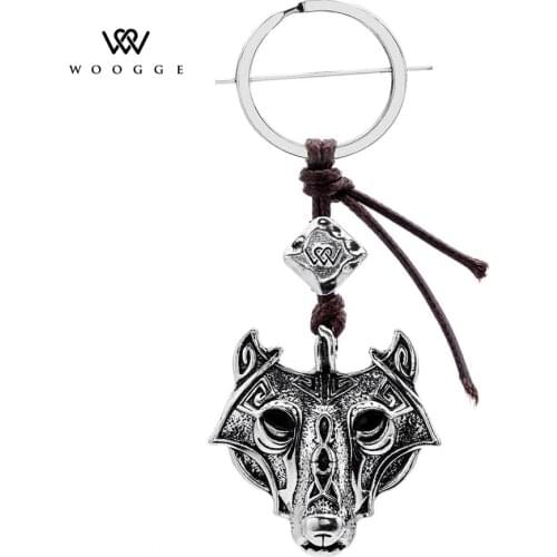 2018 Fashion Jewelry New Unique 3 Colors Gothic Norse Viking Runes Metal Crystal Wolf Head Pendant Key Chains For Women