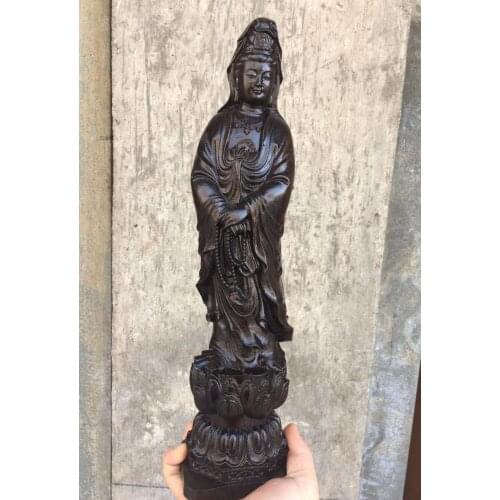 28CM large Southeast Asia Efficacious protection worship Wood carving Guan yin PUSA Buddha HOME Shop shrine FENG SHUI statue