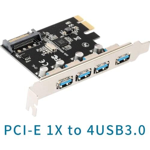 4 Port USB 3.0 PCI-e Expansion Card PCI Express PCIe USB 3.0 Hub Adapter 5Gbps Riser Controller Extender with 4Pin / SATA Power