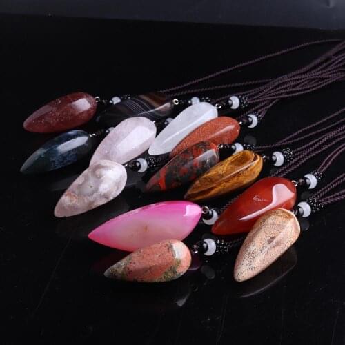 6PCS 40-60mm Natural Stone Necklace Balancing Charms Chakra Reiki Healing Jewelry Pendants Meditation Pendulum For Dowsing