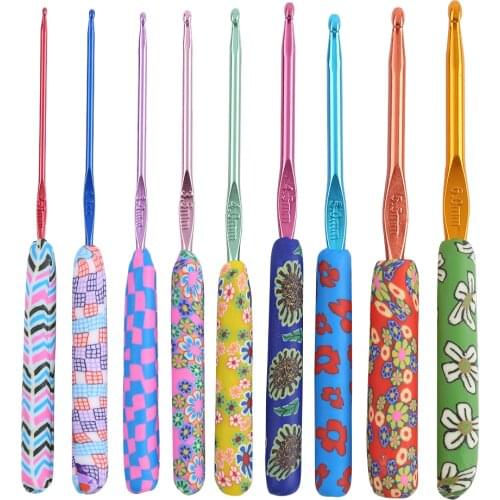 9pcs Ceramic Handle Knitting Needles Aluminum Crochet Hooks Needle Set 2-6mm for Weaving Sewing Braid Kit DIY Craft Accessories