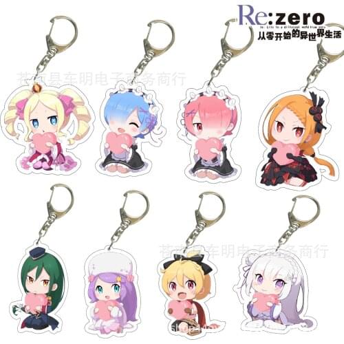 Anime Re:Life in a Different World From Zero Keychain Cartoon Comic Figure Acrylic Man Keyring For Women Trinket Fans Gifts