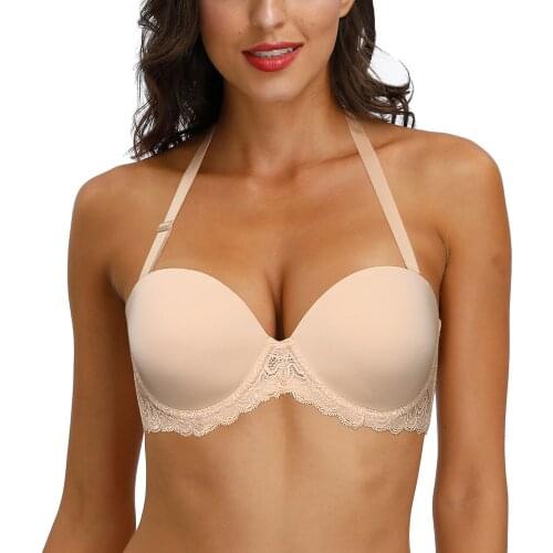 YBCG 1/2 Cup Sexy Women Bra Plus Size Push up Underwear Sexy Lace Bandage Side Closure Brassiere Plunge Unlined Solid Lingerie