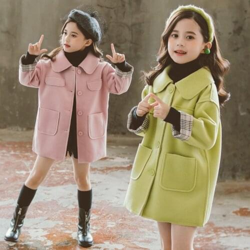 Kids Girls woolen jacket mid-length spring autumn clothes thickened children clothes teens girls Overcoat