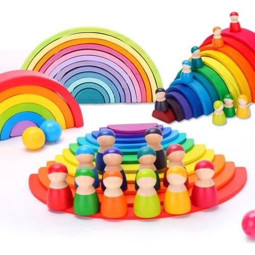 Baby Toys Large Rainbow Stacker Wooden Toys For Kids Creative Rainbow Building Blocks Montessori Educational Toy Children CH-009