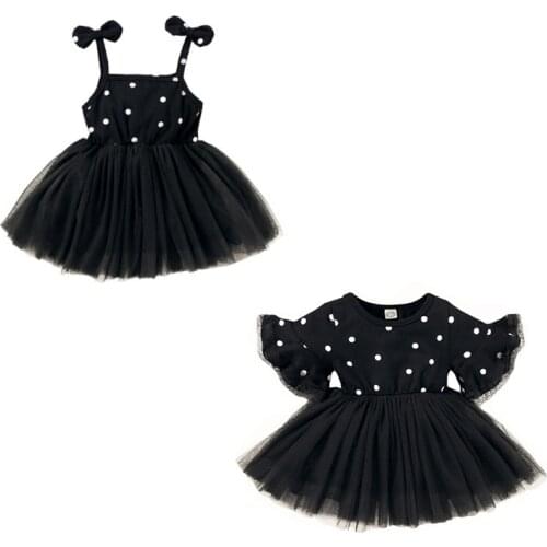 Infant Kids Black Dress Baby Boys Girls Polka Dot Dress Mini Cute BowKnot Strap Sleeveless Halter Dresses Pagenant 1-4Y