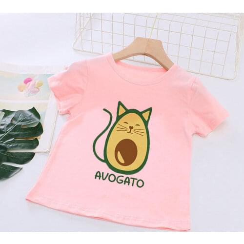 Toddler Girl T-shirt 2 3 4 5 6 7 8 9 Years Kids Boy T Shirt Avocado Cat Kawaii Printed Girls Shirt Children Summer Tshirt Casual