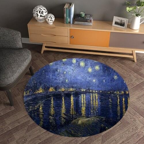 Famous Oil Painting Round Living Room Anti-Slip Carpet Entrance Doormat Starry Sky Countryside Floor Mats For Kitchen Bathroom