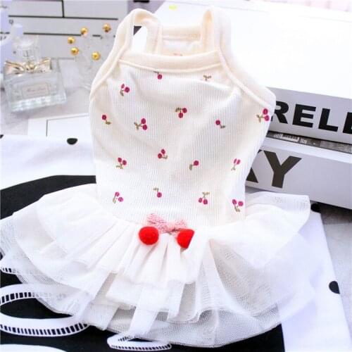 Cute Cherry Dog Dress Summer Cat Puppy Skirt Chihuahua Yorkshire Terrier Pomeranian Maltese Schnauzer Poodle Pet Dresses Costume