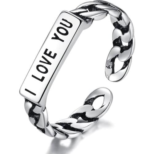 Letter "I Love You" Sweet Romantic Love Vintage Thai Silver Color Adjustable Ring For Women Simple Fashion Jewelry