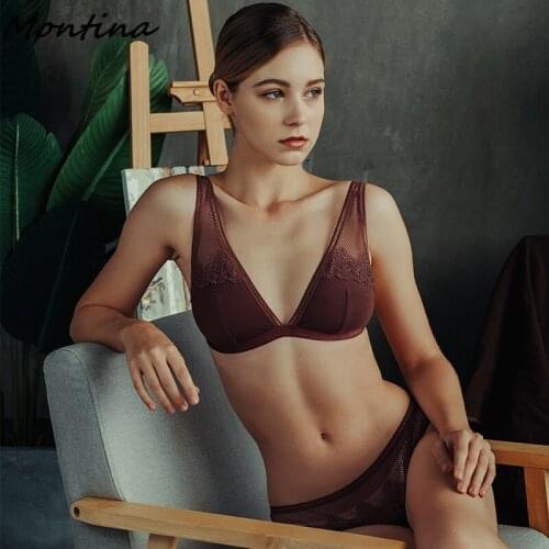 Underwear Set Plus Size Women Deep V Wire Free Unlined Lace Bra Set Vintage Lace Bra and Panty Set Sexy Bras Ultra Thin Bra Sets