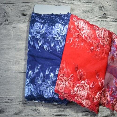Somelace (1y/lot)red~blue gauze gold~silver mirror floral Embroidery Hight quality embroidered lace trim1761806