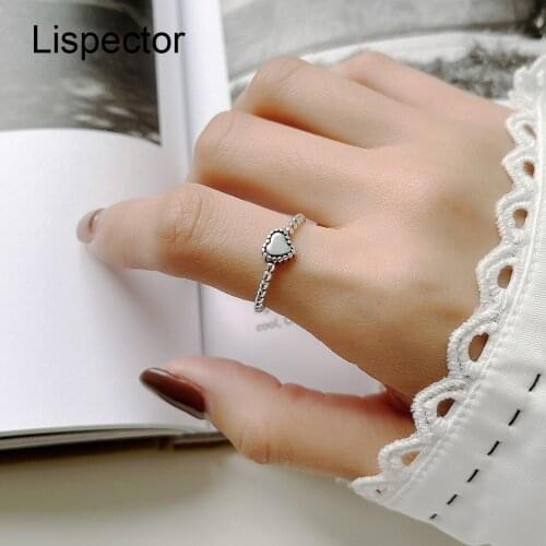 Lispector 925 Sterling Silver Korean Retro Love Heart Rings for Women Vintage Simple Open Ring Unisex Jewelry Couple Gifts