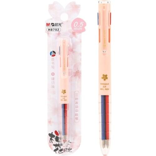 M&G 3 Colors in 1 Gel Pen 0.5mm Sakura New Cute Kawaii Color Extra Fine Pens Black Blue Red ink for School Supplies Stationery