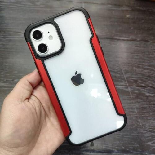 Metallic Bumper Shockproof Phone Case for iPhone 12 mini 12ProMax 8 7 Plus 8p 11 Pro Max X XS XR 10s Max Clear Rigid PC Back