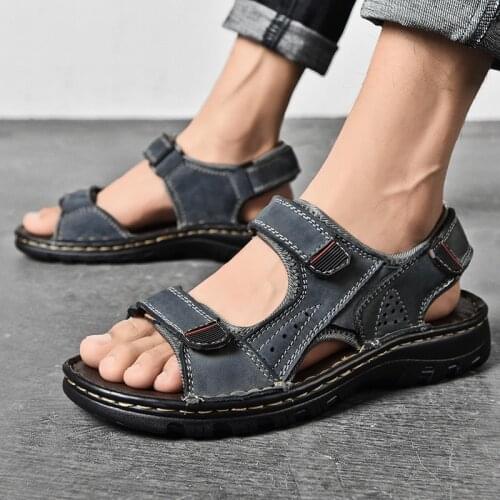 2021 New MenS Beach Sandals Big Size 39-45 Leather Sandals For Men Outdoor Walking MenS Summer Sandals Comfortable Men Shoes