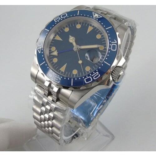 NEW Arrival 40mm Sterile Blue Dial Jubilee Sapphire Glass Date Luminous GMT Automatic Movement Mens Watch