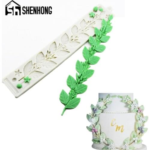 SHENHONG Twine Rattan Flower Silicone Fondant Cake Mold Jasmine Leaves Vine Borders Sugar Craft Decorating Mould Gum Paste Pan