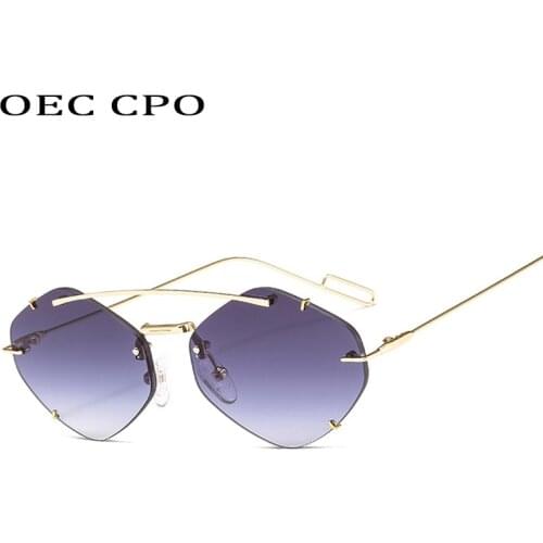 OEC CPO Ladies Rimless Polygon Sunglasses Women Brand Designer Trendy Gradient Sunglasses Female Candy Glasses UV400 O225