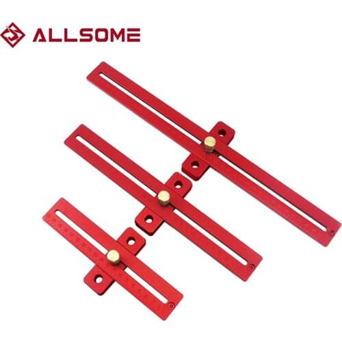 ALLSOME Aluminum Alloy 170/270/370mm Scale Measure Scribing Ruler Woodworking T-type Hole Ruler Marking Tool HT2539-2541