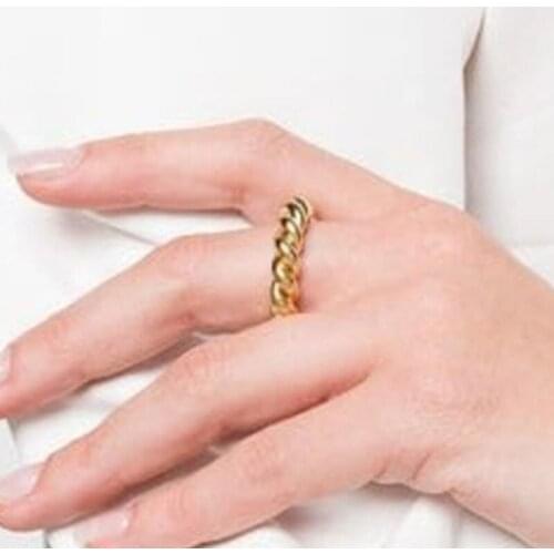 Thick twist stackable rope ring for women stainless steel gold color minimalist plain ring fashion luxury