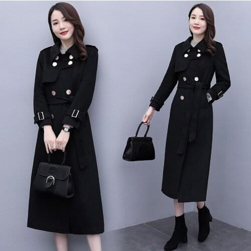 Trendy Double Faced Cashmere Overcoat Womens Middle Length Autumn Winter 2021 Slim Tie Elegant Temperament Woollen Overcoat