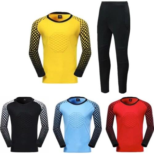 Kids Adult Goalkeeper Jersey Men Soccer Jerseys Set Doorkeepers Football Training Kits Sponge Protector Long Sleeves Tracksuit