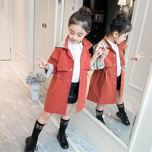 New England Autumn Girls Windbreaker Coat Children Long Double-breasted Slim Trench Kid Girls Fashion Spring Outwear Jackets