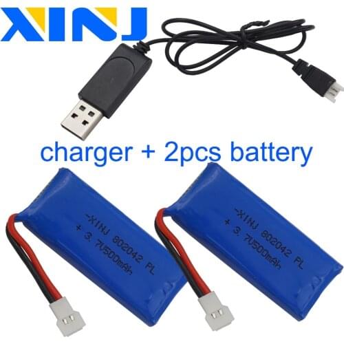 XINJ 2pcs+charger 3.7V 500mAh 25C Li-Polymer Lipo battery LI-ion for ubsan X4 H107L, H107C, H107D RC Quadcopter Drone 802042