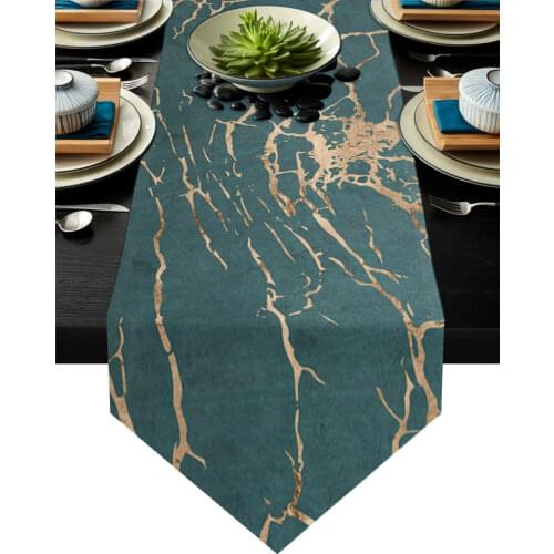 Green Marble Lines Golden Crack Texture Table Runner Table Art Home Party Country Wedding Decoration Tablecloth Table Runners