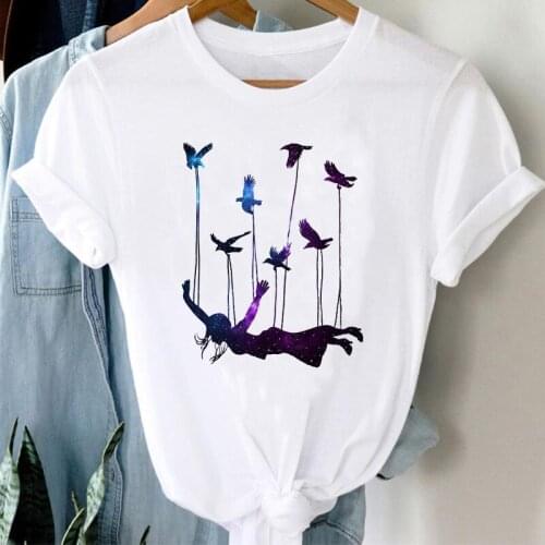T-shirts Lady Print Female Tee T-Shirt Women Fashion Space Trend Style Casual Girl 90s Short Sleeve Clothes Graphic Tshirt Top